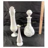 Milk glass long vase, mini vase and the decanter