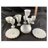 Milk glass cordials, tumblr, teacups and others