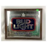 Bud Light Beer on Draught framed mirror, 22x18