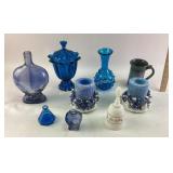 Colored glass vases, Pottery coffee mug,  snowman