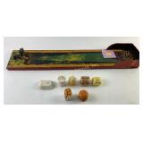 Kingpin metal bowling game with pins and balls,