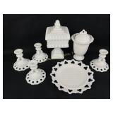 Milk glass including vases compost candlestick