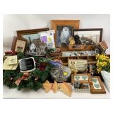 Dog Christmas ornaments, framed art, wooden