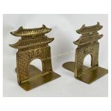 Asian gate ornate folding brass bookends