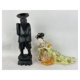 Porcelain geisha with basket of flowers - some