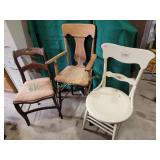 Wood high chair, painted chair, needle point seat