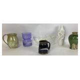 Clay pitchers, tulip glass bowl, mug, pottery