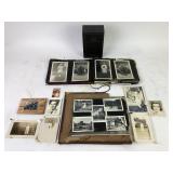 Postcards and personal photos on scrapbooknpages,