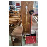 End table 14 x 22 x 23, floor lamp, snow shovels