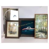Framed art signed by Rusiecki, corvette art,