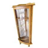 Corner curio cabinet 25 x 18 x 59, wood shelves,