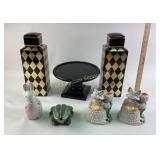 To checkered containers, rabbit, frog, two