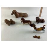 Assortment of dachshunds, wooden and art glass.