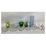 Milk glass compote dish with spoon, hand blown