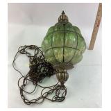 MCM Green Glass Swag Pendant Light, approximately