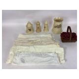 Pfaltzgraff village pattern: spoon rest, butter