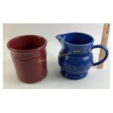 Longaberger Pottery Pitcher and Utensil Crock
