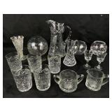 Clear Pressed Glass including cups, fish bowl