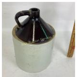 Brown gallon crock, handle repaired