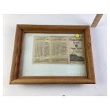 Framed Pennsylvania Railroad Time Table