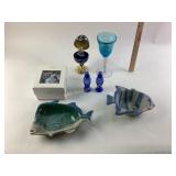 Ceramic Fish Dishes, Faberge-Style Egg, Blue Glass