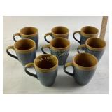 Pier 1 Blue Textured Ceramic Mugs With Yellowish I