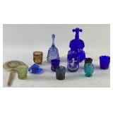 Cobalt and Colored Glassware with Hand Mirror