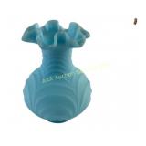 Fenton blue Satin Glass Vase with Ruffled Edge and