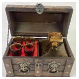 Wooden pirate chest style box with amber glass
