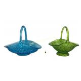 Tiara Glass Blue and Green Handled Baskets
