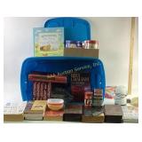 Religious books, small Pyrex bowls, candle, warmer