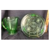 Green Depression Glass Uranium Pitcher and Floral