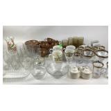 Crystal lidded bowls, gold colored glass