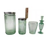 Green depression Glass Containers, Uranium glass c
