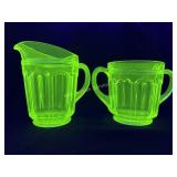 Green Depression Glass Creamer and Sugar Bowl with