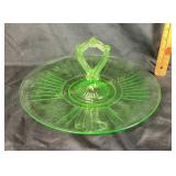 Green Uranium Glass Serving Tray with Handle