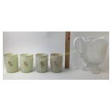 Pressed Glass Pitcher and Uranium Glass Tumblers