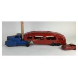 Pressed Steel Toy Semi Truck with Car Hauler and C