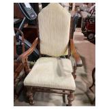 Wood Armchair with Linen Upholstered Seat & Back
