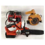 Black & Decker Circular Saw, and 18v Chainsaw.