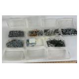 Hardware: latches, hex head nuts, screws, chain