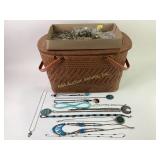 Turquoise Costume jewelry necklaces, picnic basket