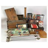 Five brass top shish kabab skewers, Tupperware