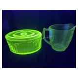 Uranium Depression Glass Honeycomb Column Pitcher