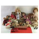Porcelain Dolls and Plush Teddy Bears including Bo