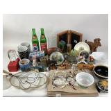 Corningware, heidi, candle holders, 7Up bottles,