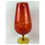 Large mid century MCM amberina glass footed vase