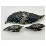 Siam Sterling Brooch Pin and Clip Earrings