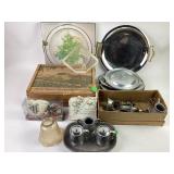 Mirassou wood wine box, Indiana glass platter,