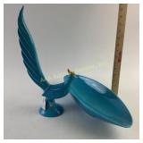 MCM Blue Ceramic Bird Figurine With Dish and Gold
